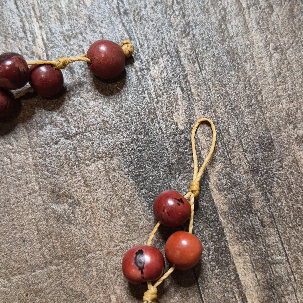 Vintage Cranberry Maroon Beaded Gold Tone Spacers Knotted Cord Long Necklace - Picture 6 of 14